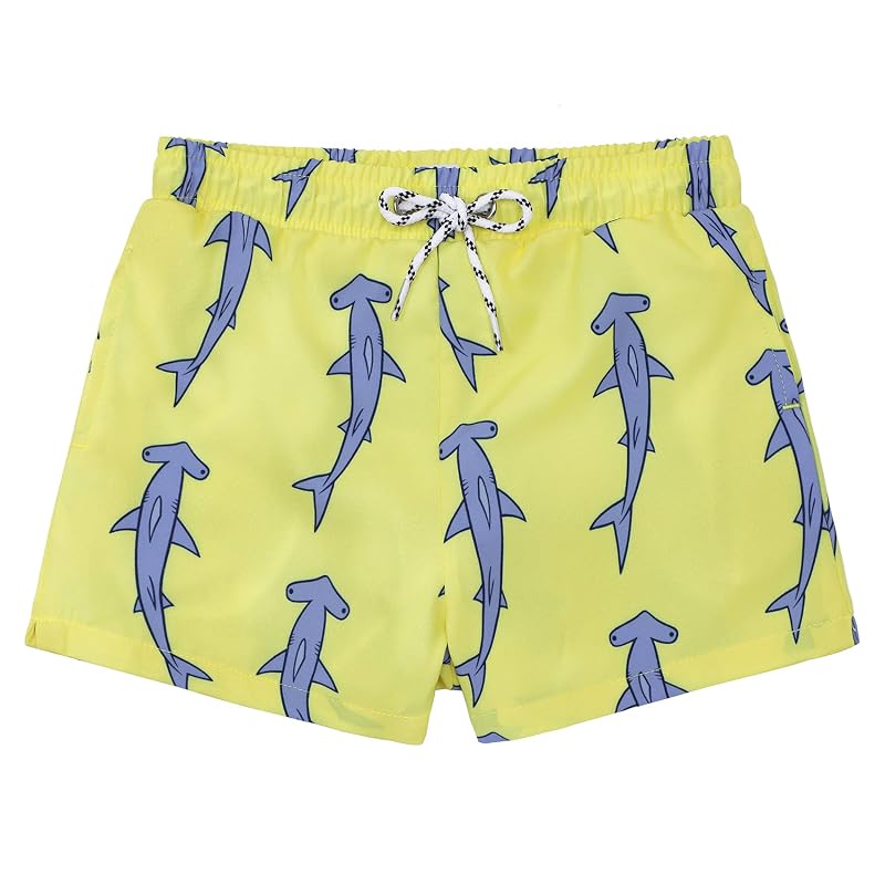 Durio Kids Quick Dry Swim Trunks - Yellow Shark, 12-18 Months