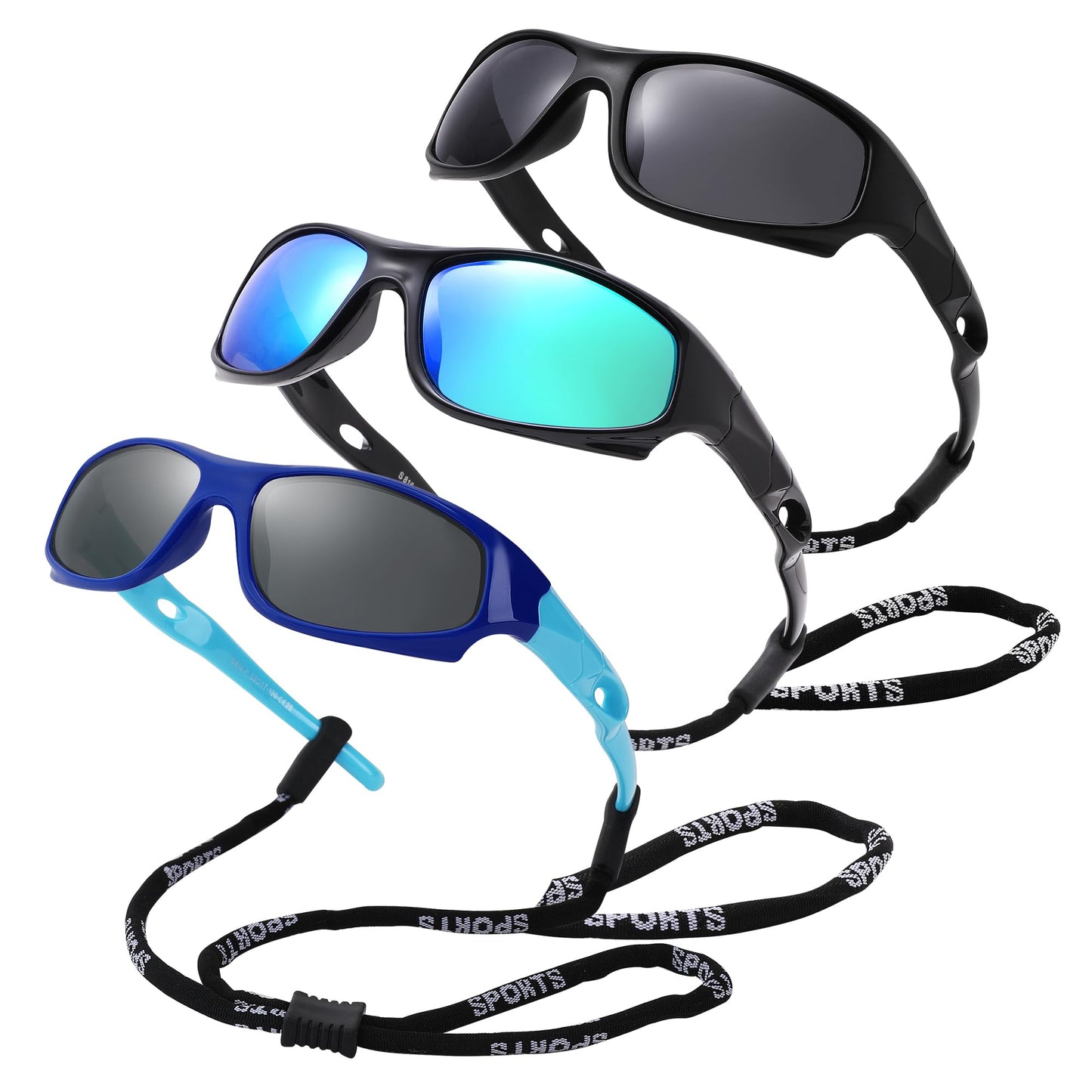Pro Acme 3 Pack Kids Polarized Sunglasses for Boys Girls,Flexible TR90 Unbreakable Sports Baseball Sunglasses for Children Age 3-12, Medium