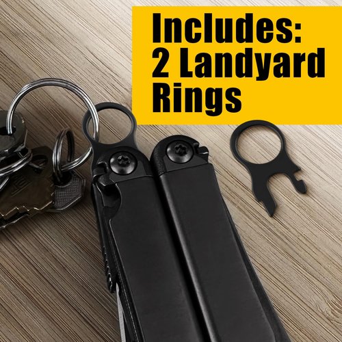 [2-Pack] 2 Black Quick Release Pocket Clips + 2 Black Lanyard Rings Compatible With Leatherman Wave & Charge MultiTools - Stainless Steel Pocket Clip Won't Bend Or Snap - Install Or Replace In Seconds