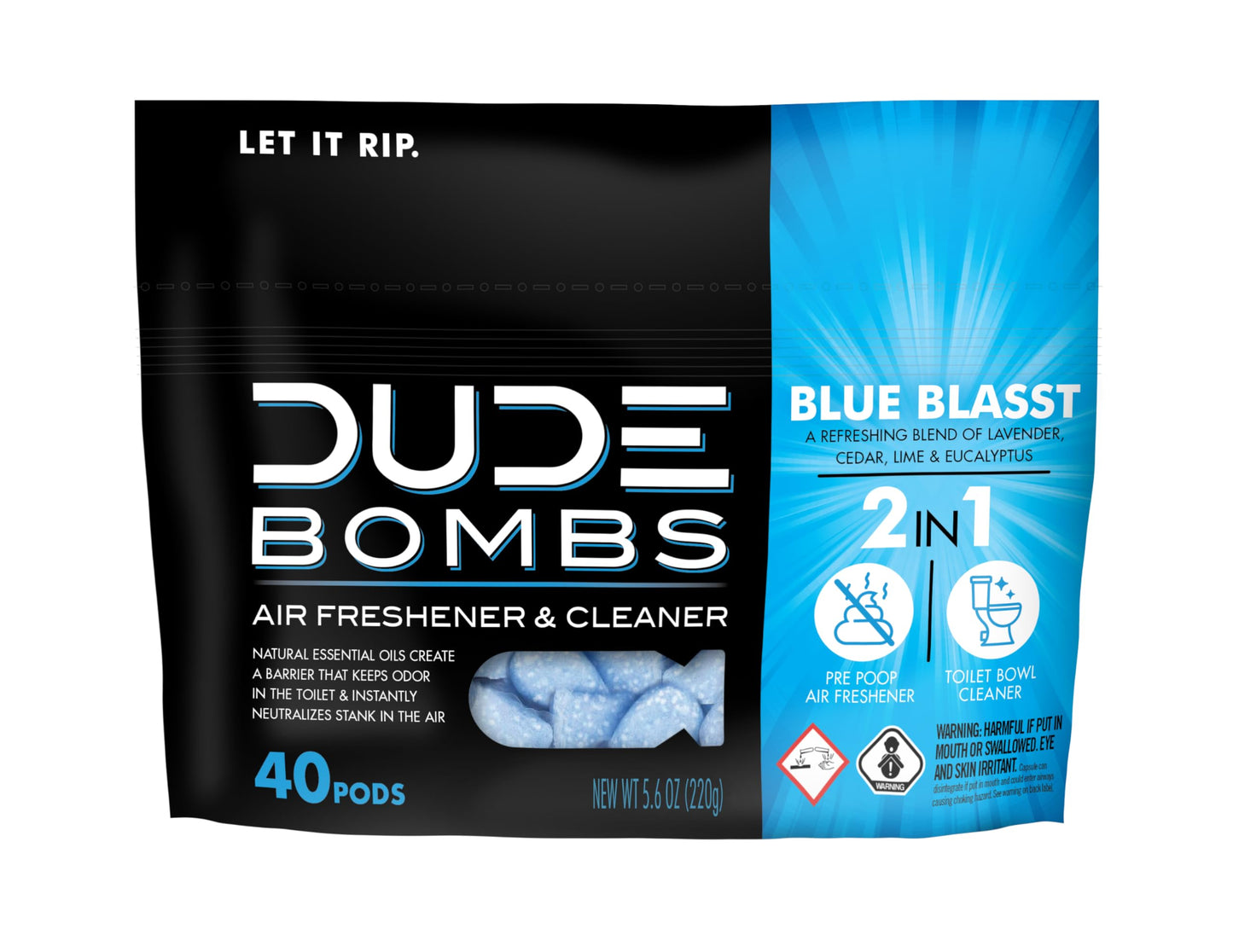 DUDE Wipes DUDE Bombs Toilet Bowl Stank Eliminator, Air Freshener, 40 Count