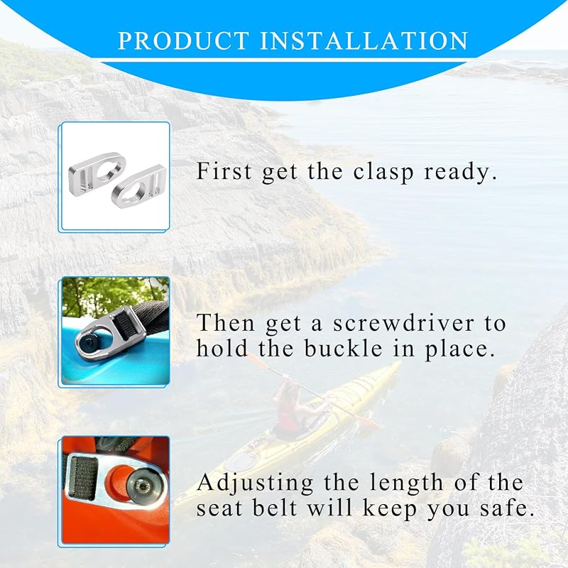 Kayak Seat Replacement Buckle Clips Set of 3 Aluminum Straps w/ Nylon Webbing