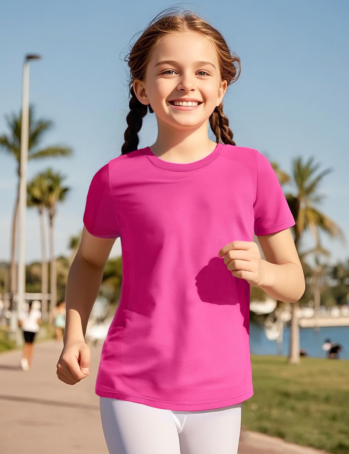 KEREDA Girls Athletic Shirts Quick Dry Short Sleeve Crew Neck T Shirts, Summer UPF 50+ Tee Tops for Teen Girls 3 Pack