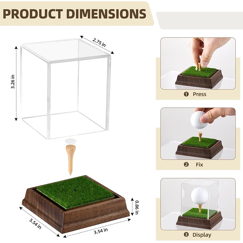 Hole In One Golf Ball Display Case with Walnut Base and UV-Protected Acrylic Cube - 1 Ball
