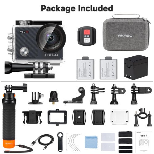 AKASO V50X Native 4K30fps WiFi Action Camera with EIS Touch Screen 4X Zoom 131 feet Waterproof Camera Support External Mic Remote Control (with Floating Hand Grip and Carry Bag)