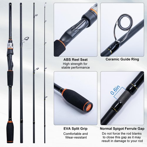 Goture Fishing Rod and Reel Combos-4 Piece Fishing Rod Set, Spinning Rod, Lures Set with PC Hard Shell Suitcase, Rod Reel Combo Kit for Starter Travel Saltwater, Gifts for Men