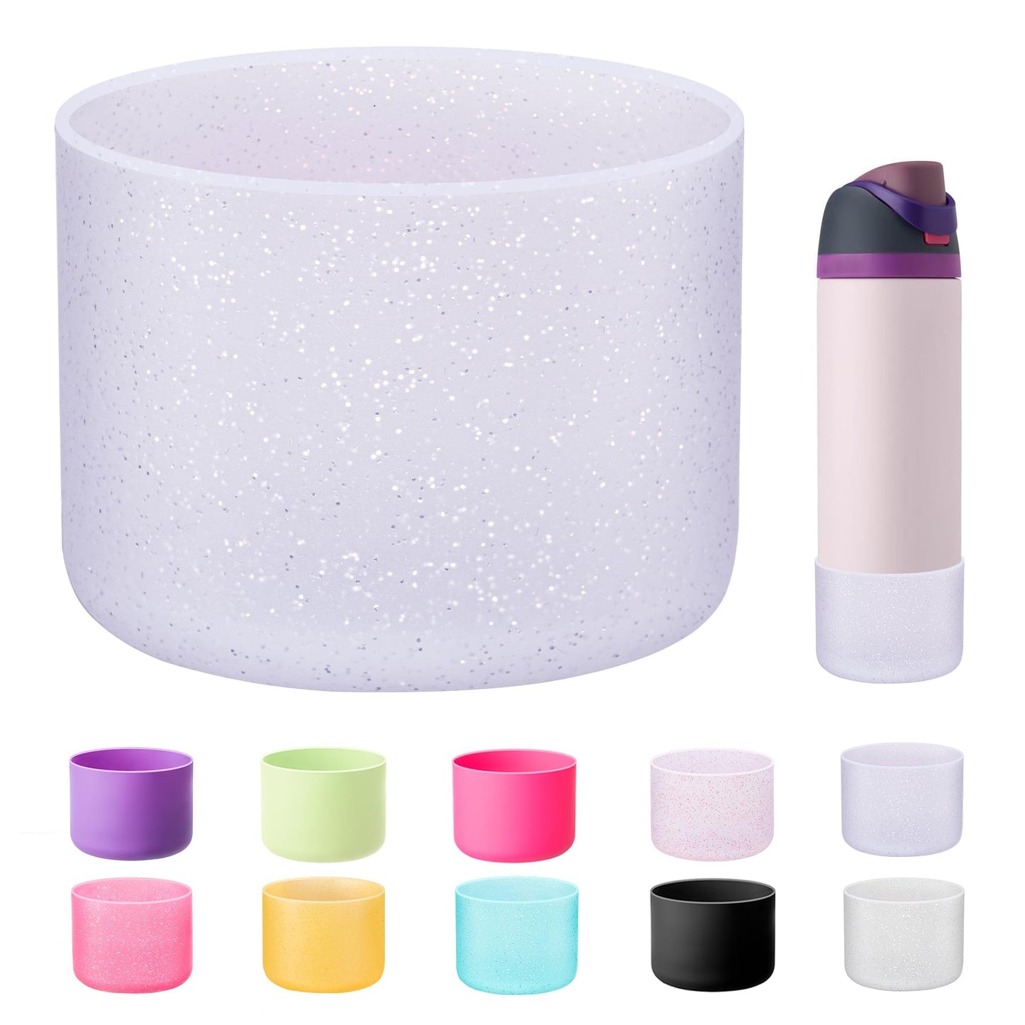 Bluwing Silicone Water Bottle Boot for Owala 24 oz, Anti-Slip Protective Sleeve Bottom for Owala 24oz FreeSip/Twist/Flip Insulated Water Bottle(Glitter Purple)