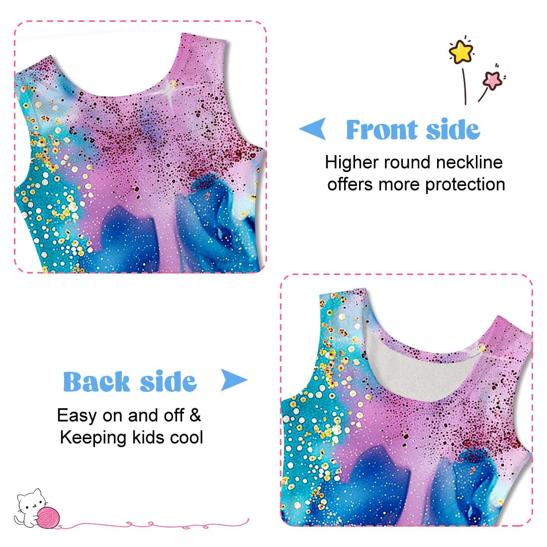 Funnycokid Gymnastics Leotards for Girls Toddler Outfits Dance Unitards Clothes with Shorts, Diamond Blue Pink, 3-4T