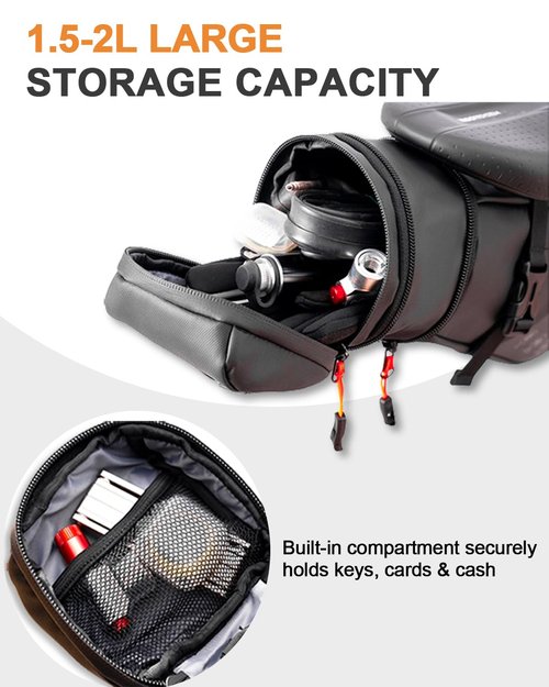 Danuosie Bike Seat Bag, Expandable Bicycle Saddle Bag Under Seat, Waterproof Cycling Seat Pack for Mountain Road Bikes and Commuter, 1.5-2L