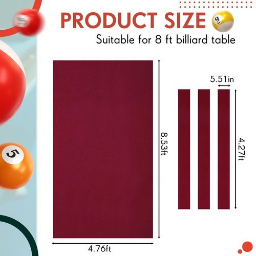 Mixweer Billiard Cloth 8.53ft Pool Table Felt with 6 Cloth Strips Pre Cut Pool Table for Home Clubs Bars Indoor Sports Game(Red)