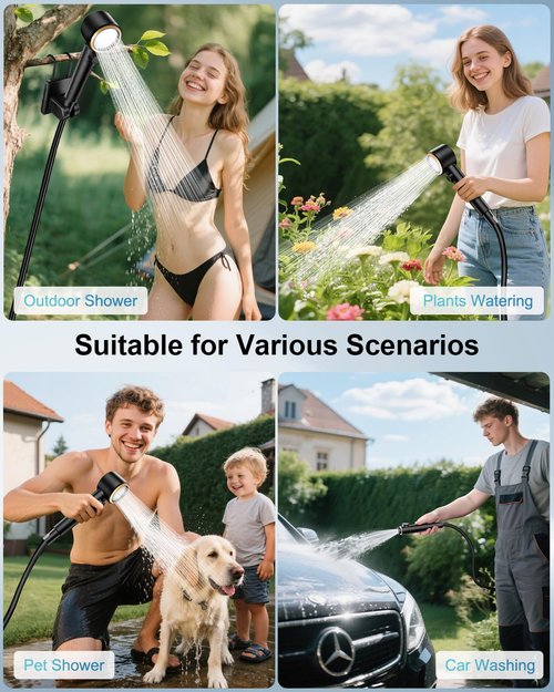 AUTOPkio Portable Shower, 8000mAh Rechargeable Camping Shower Pump with 5 Speed Modes, LED Display, IPX8 Waterproof, 10 L/min Electric Outdoor Shower Kit for Travel, Car, RV, Hiking, Beach, Pet
