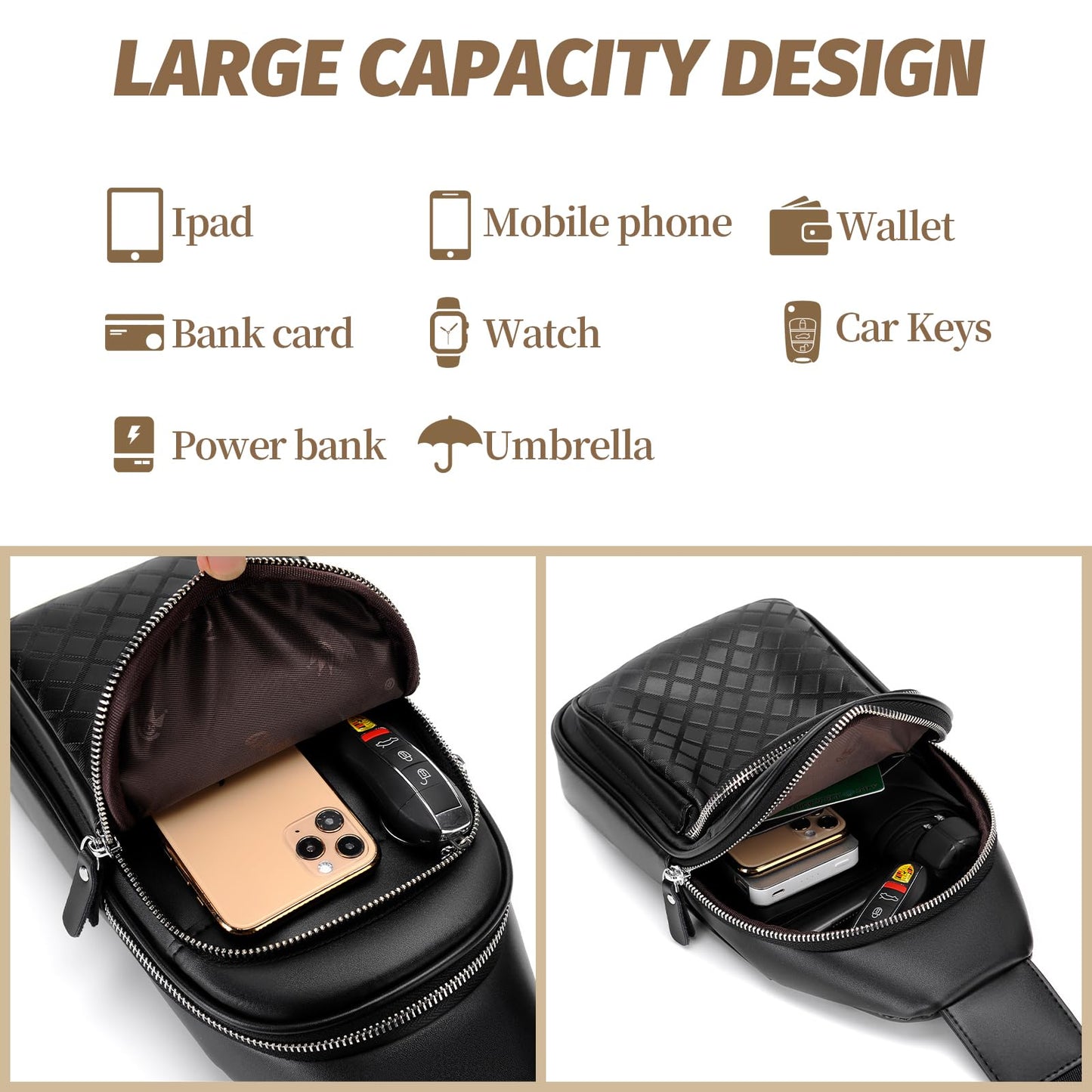 FSD.WG sling Backpack for Men Chest Bag Crossbody Shoulder Bags Travel Bag Purse for Men with Water Resistant