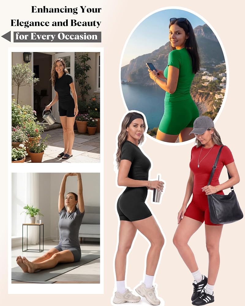 Two-Piece Women's Workout Set - Short Sleeve Top & High-Wwaist Shorts, 01-Black XL