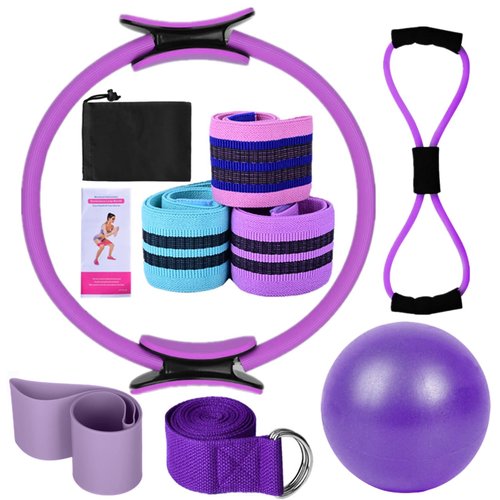 Pilates Essentials Kit for Women,Better Me Pilates Essentials kit for Women,Booty Bands for Working Out Glutes Yoga Ball 25cm Figure 8 Resistance Band Yoga Bands for Stretching (Purple)
