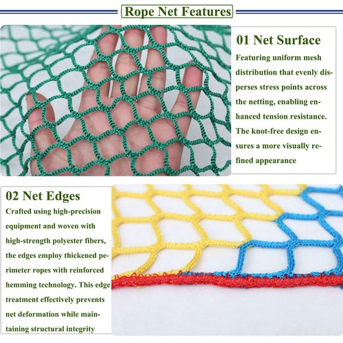 Playground Rope Net Kids Safety Net,Balcony Stair Railing Guard,Toy Sports Equipment Barrier Mesh Anti-Fall Rope Netting,Knotless Polyester Cargo Net(Size:9.8x9.8ft,Multicolor)