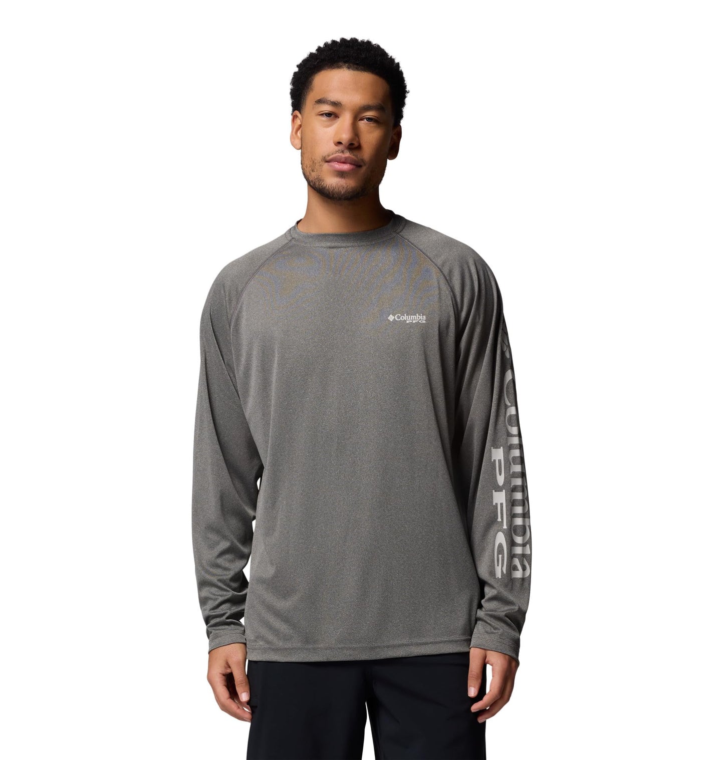 Columbia Men's PFG Terminal Tackle Long Sleeve Fishing Shirt, Charcoal Heather/Cool Grey Logo, 4X Tall