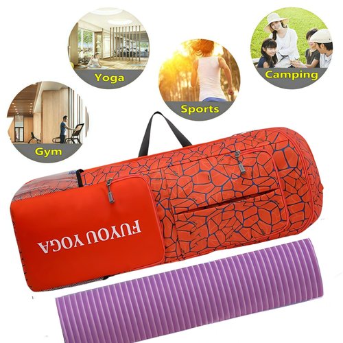 Yoga Mat Bag Backpack, Large Capacity with Multiple Pockets, Orange Geometric Pattern, Scratch-Resistant Nylon，Ladies sports handbag