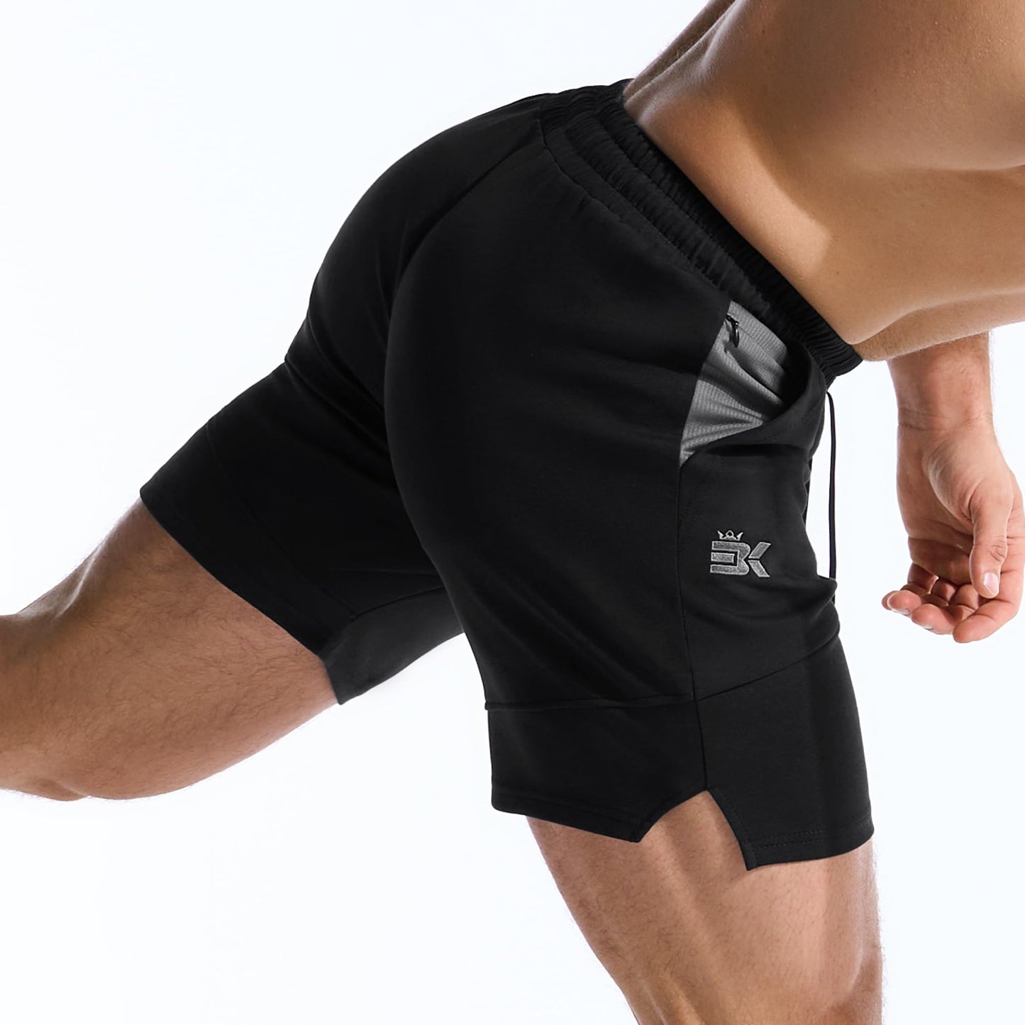 BROKIG Zero Armor Mens Gym Shorts 7" Inseam Slim Fit Anti-Chafing Cotton Workout Shorts with Zipper Pocket(Medium,Black)