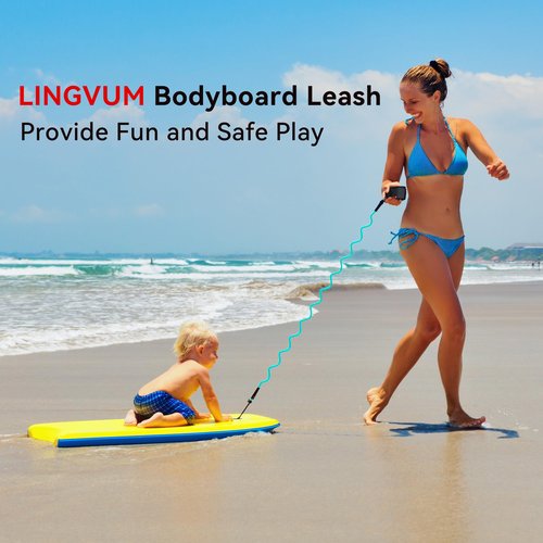 LINGVUM 4 ft Bodyboard Leash – 7mm Thick Coils Wrist Bodyboard Leash with Plug for Bodyboarding (Green)