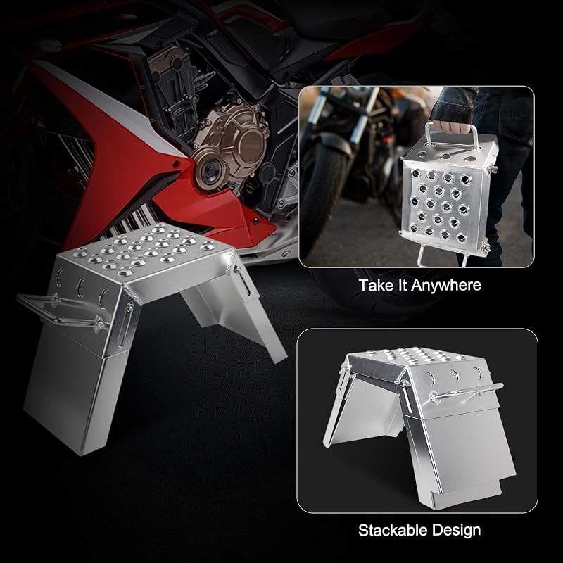 Adjustable 3-9 in Moto Starting Blocks with Silver Finish – Foot Stool for Dirt Bike, Strong Support
