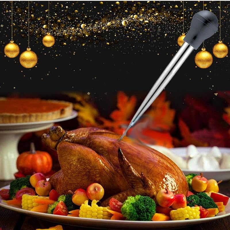 Turkey Baster Set, Stainless Steel Syringe with Cleaning Brush & Marinade Needles - Black (Variation of THIS listing)
