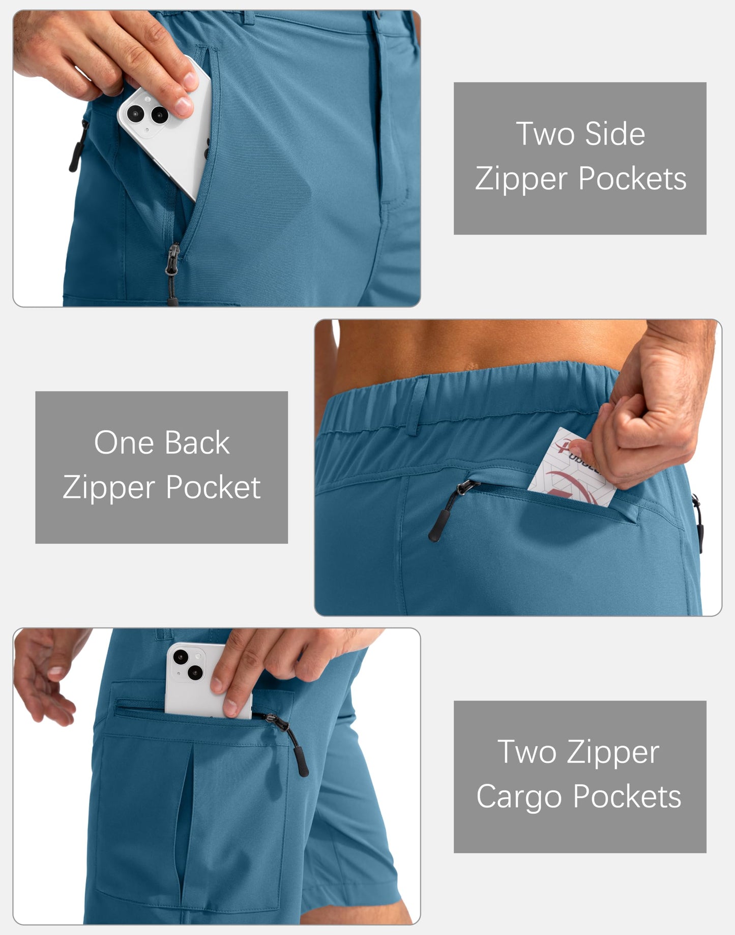 Pudolla Men's Hiking Cargo Shorts 9" Lightweight Outdoor Work Shorts for Men Travel Golf Camping Casual with 5 Zipper Pockets(Sea Blue Large)