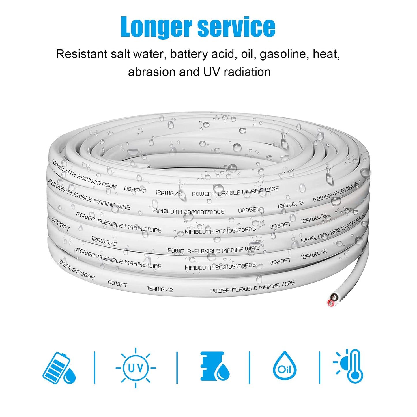 Kimbluth 12 Gauge Duplex Marine Wire Tinned Copper Boat Cable, 10ft 12 AWG Standard USA OFC Oxygen Free Copper Wire for Automotive Boat Speakers Solar Outdoors