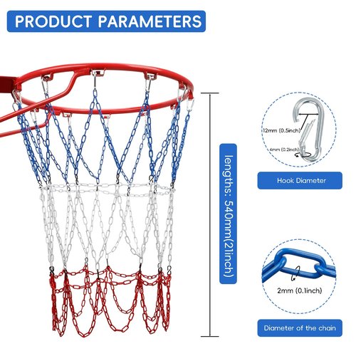 Dakzhou Colorful Basketball Net Heavy Duty Replacement 21??Carbon Steel Chain Basketball net, Anti-Rust Use Indoor Outdoor Standard 12 Loops Basketball Hoop