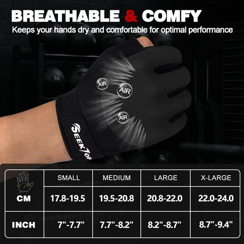 Seektop Breathable Workout Gloves for Women & Men, Thick Padded Weight Lifting Gloves, Full Palm Protection, Excellent Grip for Gym Fitness and Training, Exercise, Cycling
