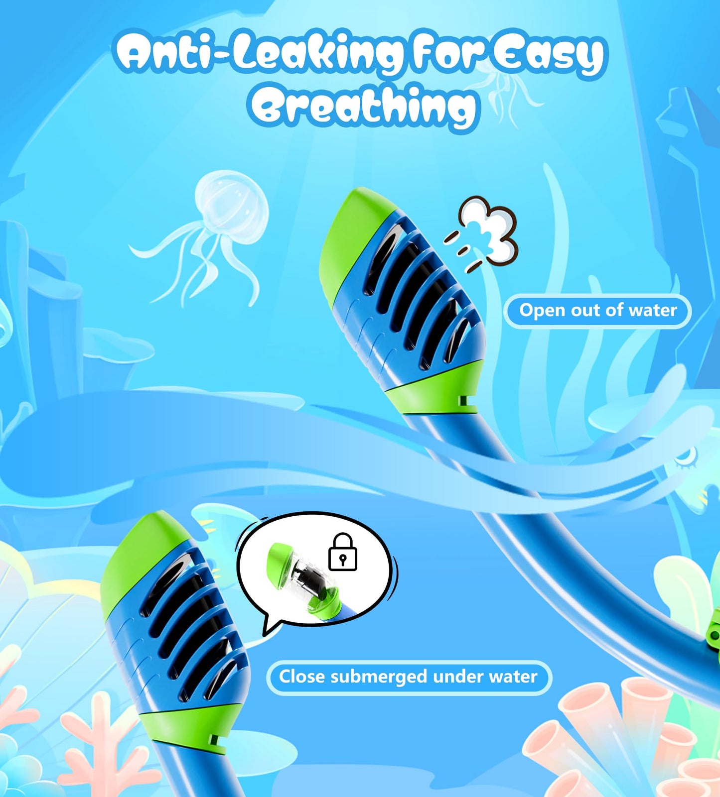 Aegend Snorkeling Gear for Adult Kid - Anti-Fog Mask with Top Dry Valve