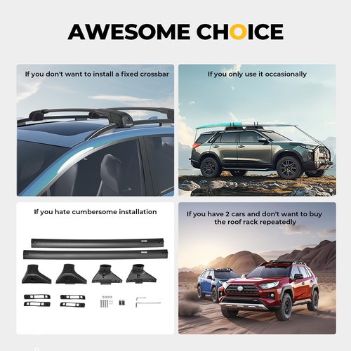 BougeRV Upgrade 2.0 Universal Soft Roof Rack for Kayak Surf SUP Canoe Car Luggage Carrier, Anti-drip on Rainy Day, Adjustable & Easy Installation of Car Metal Door Hooks to Fit Most Vehicle (Black)