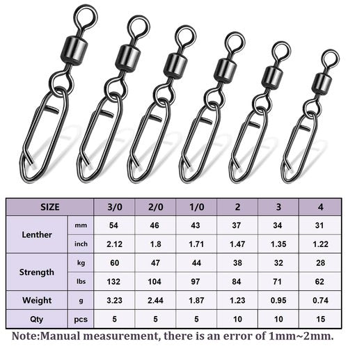 Natufish 50Pcs High Strength Fishing Snap Swivels | Ball Bearing Speed Clips with Stainless Steel | Saltwater/Freshwater Quick-Change Swivels for Lures, Tackle Clips