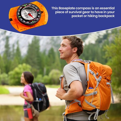 Orienteering Compass - Hiking Backpacking Compass - Advanced Scout Compass Camping and Navigation - Boy Scout Compass Kids - Childrens Compasses for Map Reading - Baseplate Compass Survival (Orange)