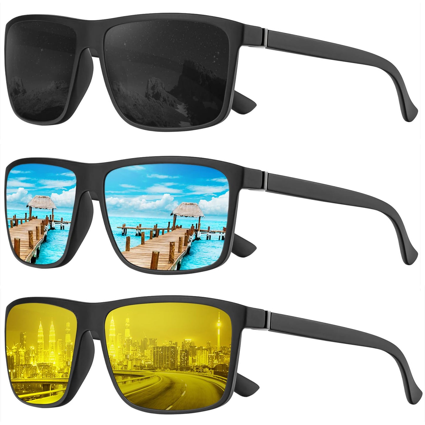 KALIYADI Polarized Sunglasses for Men and Women, Mens Sunglasses Polarized with UV Protection for Driving Fishing Golf (3 Packs)