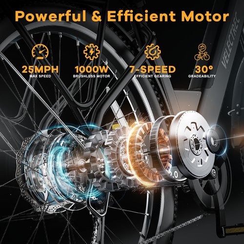 VELECTREC Electric Bike for Adults-Black