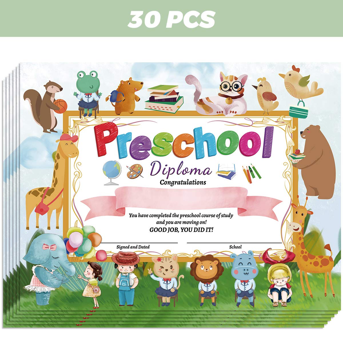 Fancy Land Preschool Diploma Certificate Kindergarten Certificates Cute Diplomas for Kids Students Graduation End of Year Supplies 30Pcs