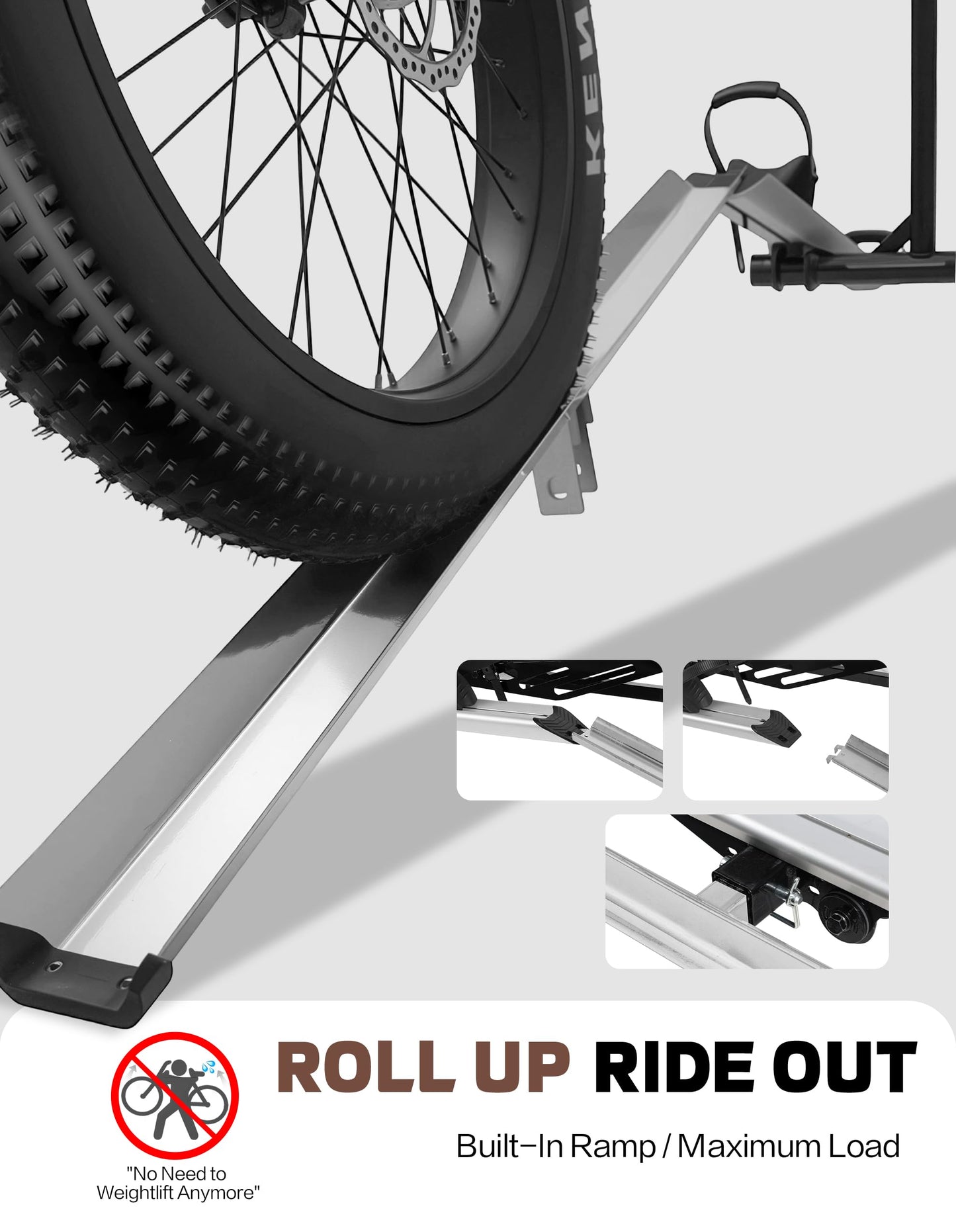 RokRack One Foldable 2-Ebike Rack with Ramp, 200 lbs Capacity, Hitch Mount Electric Bike Rack, Fits up to 5" Fat Tire Width and 50" Wheelbase, Ebike Carrier Rack for 2" Receiver for Cars SUVs Vans RVs
