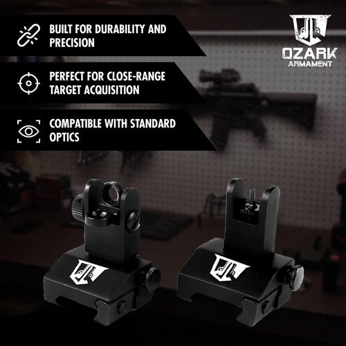 OZARK ARMAMENT Flip Up Iron Sights - BUIS Flip Up Sights Rail Mount Iron Sights - Front and Rear Flip Up Sight Set