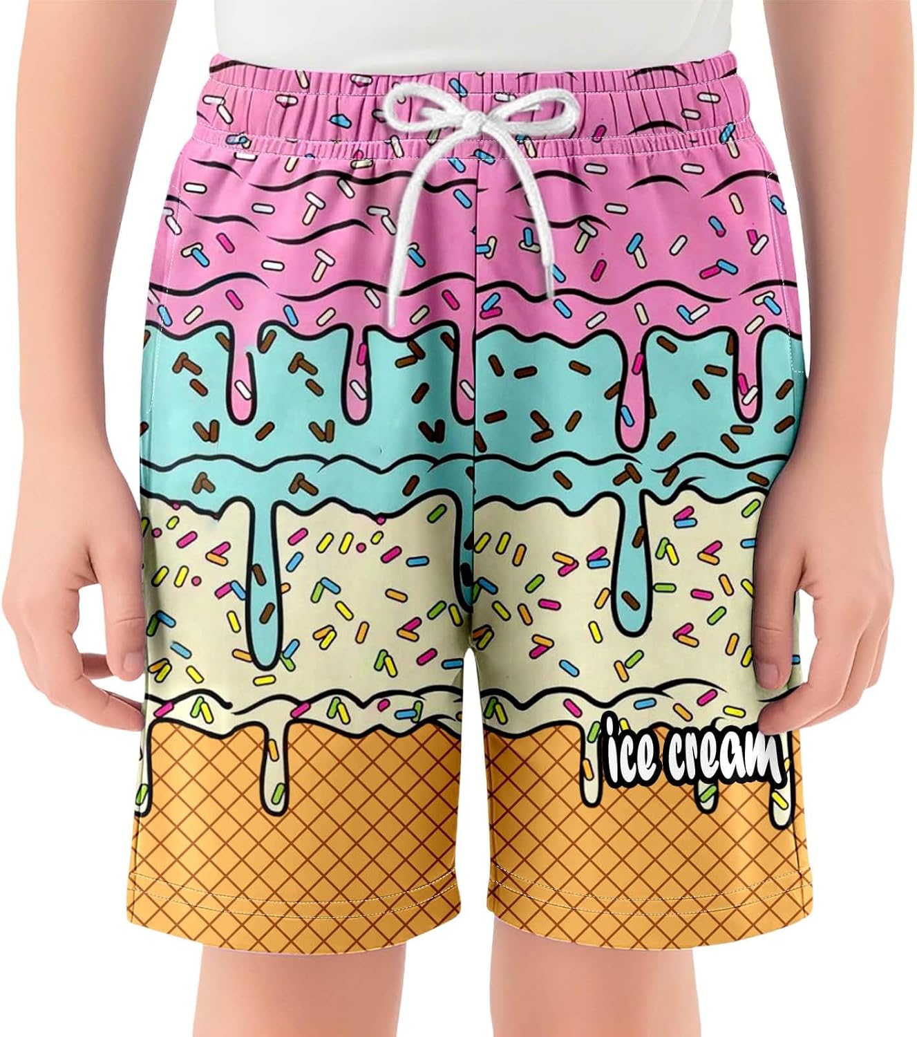 Ice Cream Boy Baseball Shorts Waffle Or Cone Preppy Shorts,Kids Youth Ice Cream Drip Track Short Pants