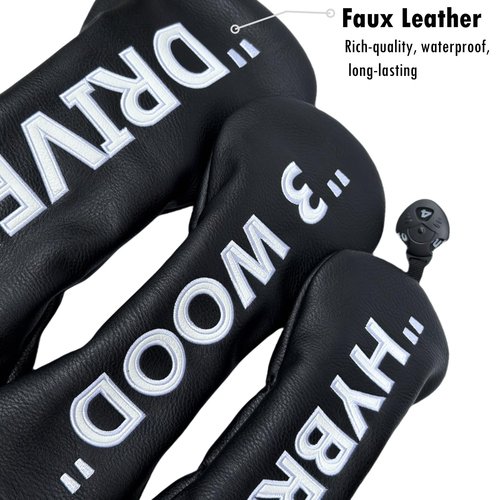 Golf Club Headcover 3 Wood Headcover Black n White Premium PU Leather Driver #3 Fairway Wood Hybrid Wood Head Cover Fits for All Brand (for 3 Wood)