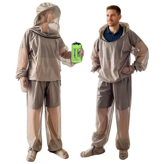 IC ICLOVER Mosquito Jacket, Bug Jacket with Hood, Pants, Mitts & Socks for Men Women, Mosquito Net Suits for Gardening Fishing Outdoor Full Body Protection from Bugs Fly Insets No-See-Ums (L-XL)