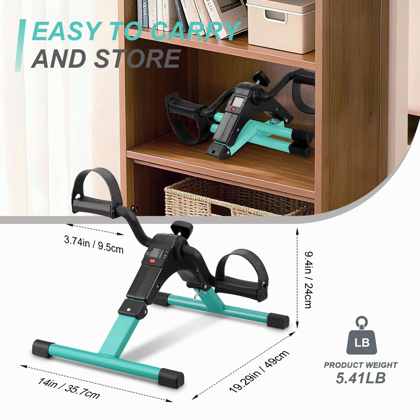 Folding Pedal Exerciser Mini Exercise Bike Portable Foot Peddler Desk Bike Arm and Leg Peddler Machine with LCD Monitor(Green)