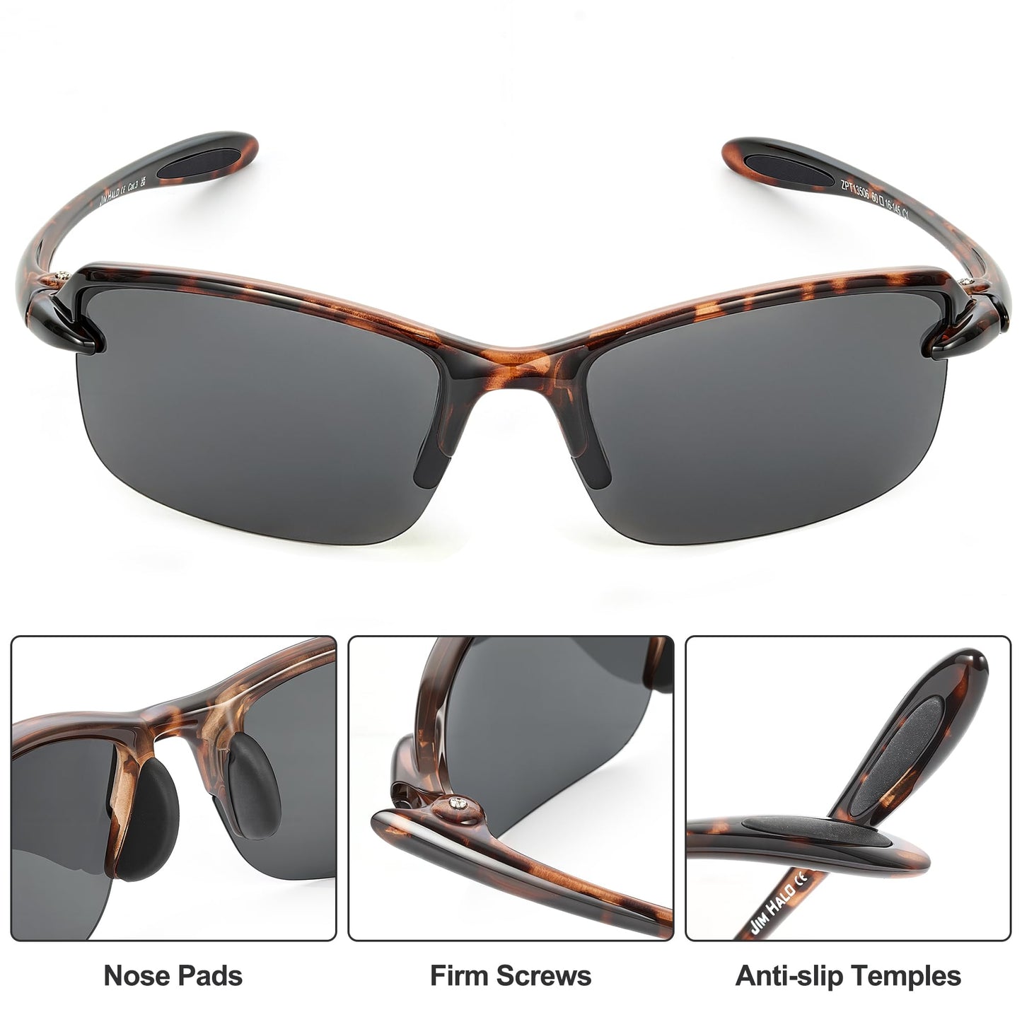 JIM HALO Polarized Sport Sunglasses for Men Women, Wrap Around Sun Glasses for Hiking Cycling Running Fishing UV400, Grey