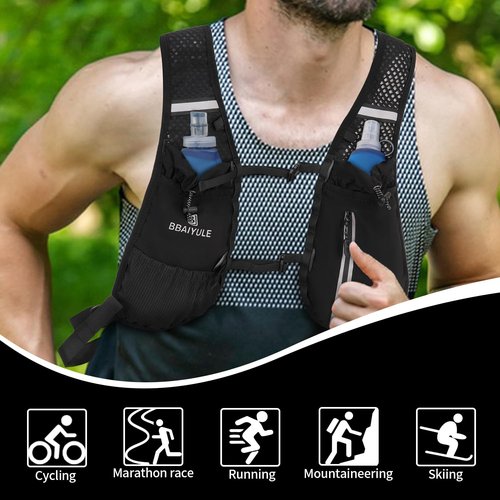 B BBAIYULE Hydration Running Vest , Hydration Bladder or Soft Flask(Optional), Lightweight Water Backpack Men Women, Trail Marathon Hiking Cycling (Backpack with 1pcs Bladder and 1pcs Soft Flask)
