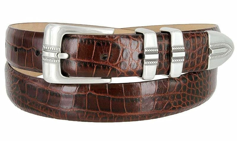 Genuine Full-Grain Cowhide Leather Dress Belt - 1-1/8" Wide, Alligator Brown+38 Variation