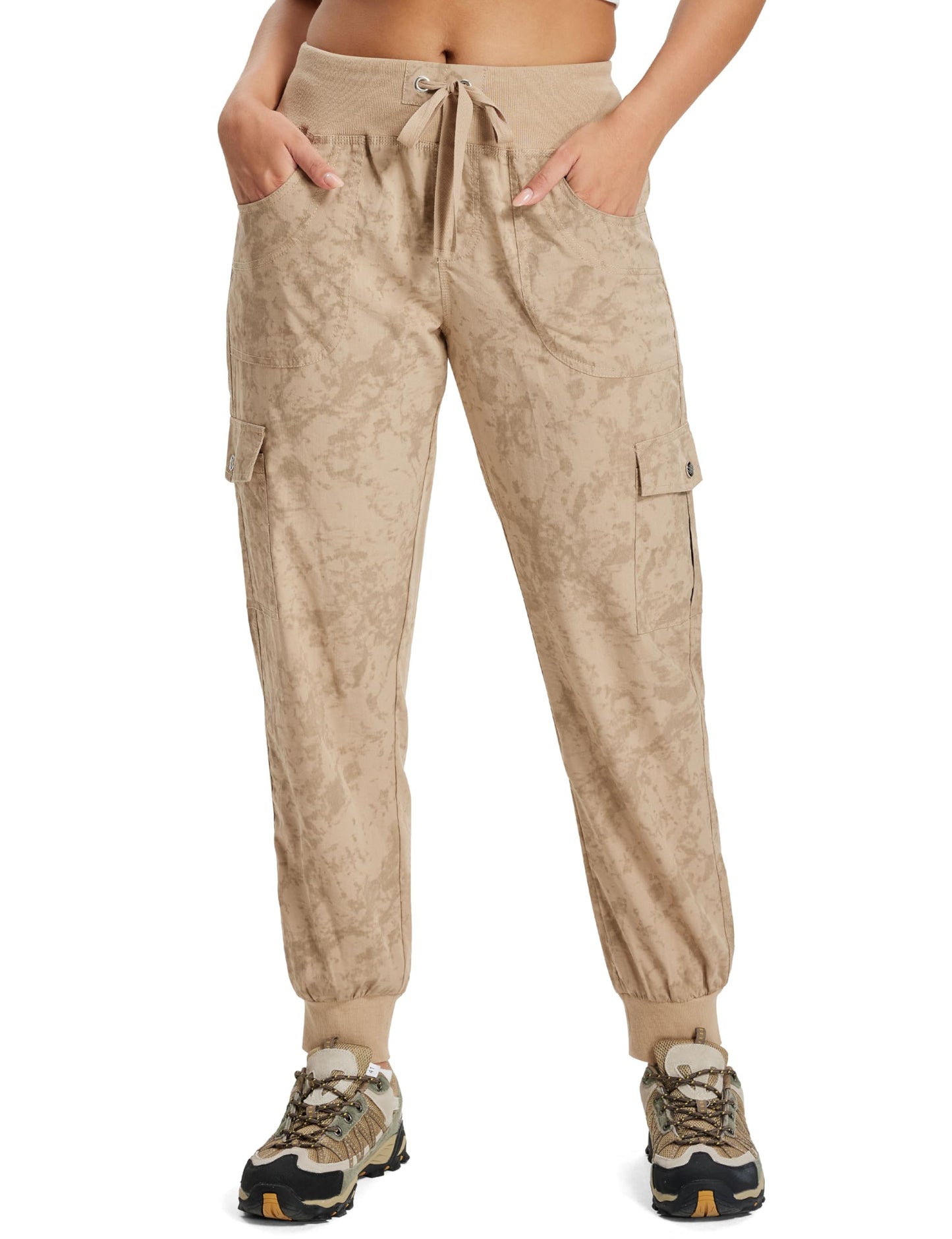 MoFiz Hiking Cargo Pants for Women with Pockets Lightweight Quick Dry Athletic Outdoor Summer Travel Casual Joggers Sweatpants Camouflage Khaki XL