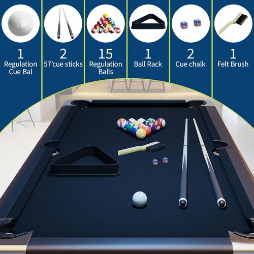 GarveeLife 6 or 7 Ft Billiards Table, Adults Folding Billiards Tables, Pool Tables for Full Size, Pool Table Set for Family Game Room, Adult Rrec Room, Basements, Man Cave or Garage, Black