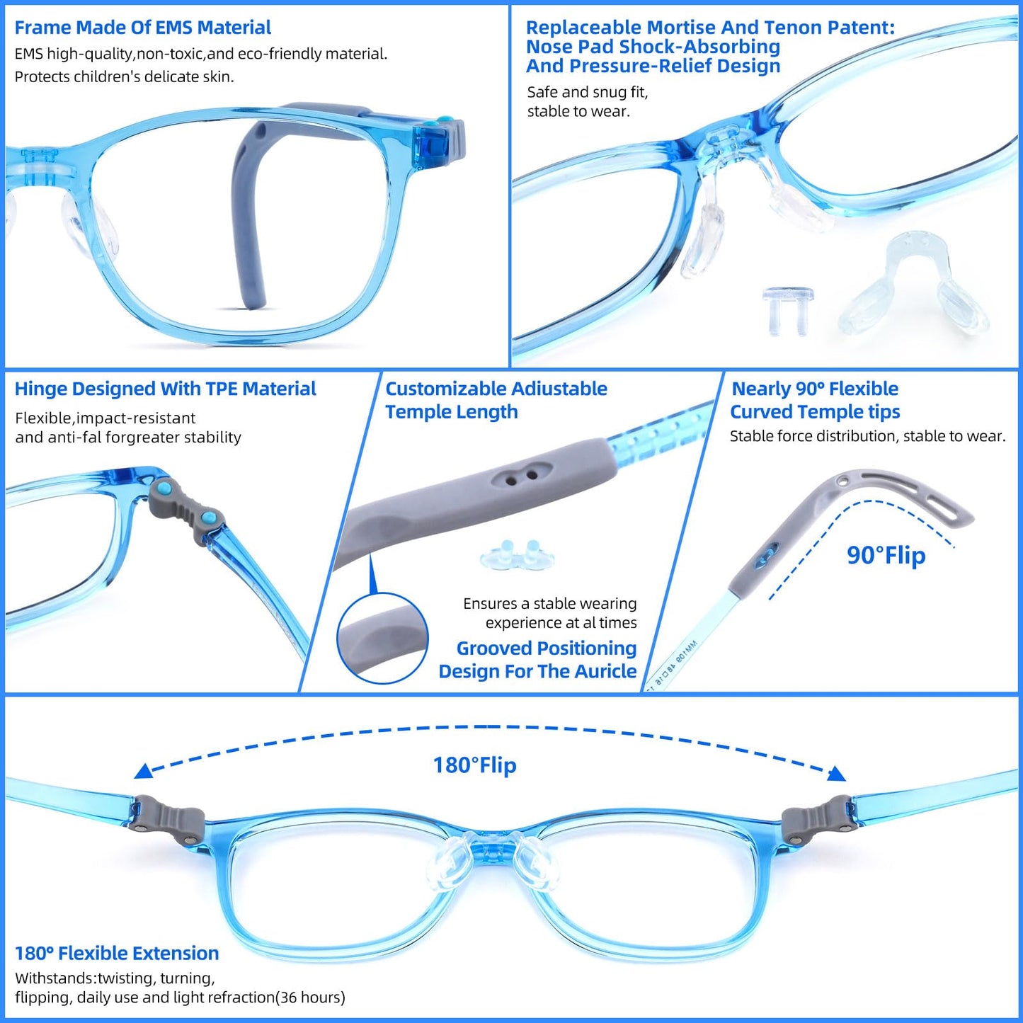 EYEBUDDY Kids Blue Light Blocking Glasses for Boys Girls, Computer Gaming Bluelight Glasses for Ages 3-10 (B02-Kids Blue Light Glasses-109Blue, Millimeters, Age7-13 | 55)