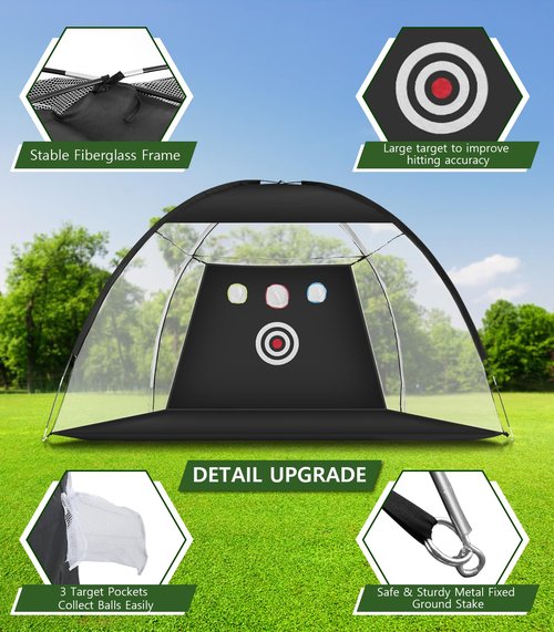Golf Net, 10x7ft Golf Practice Net with Tri-Turf Golf Mat, All in 1 Home Golf Hitting Aid Nets for Backyard Driving Chipping Swing Training with Target/Mat/Balls/Tee/Bag - Gift for Men