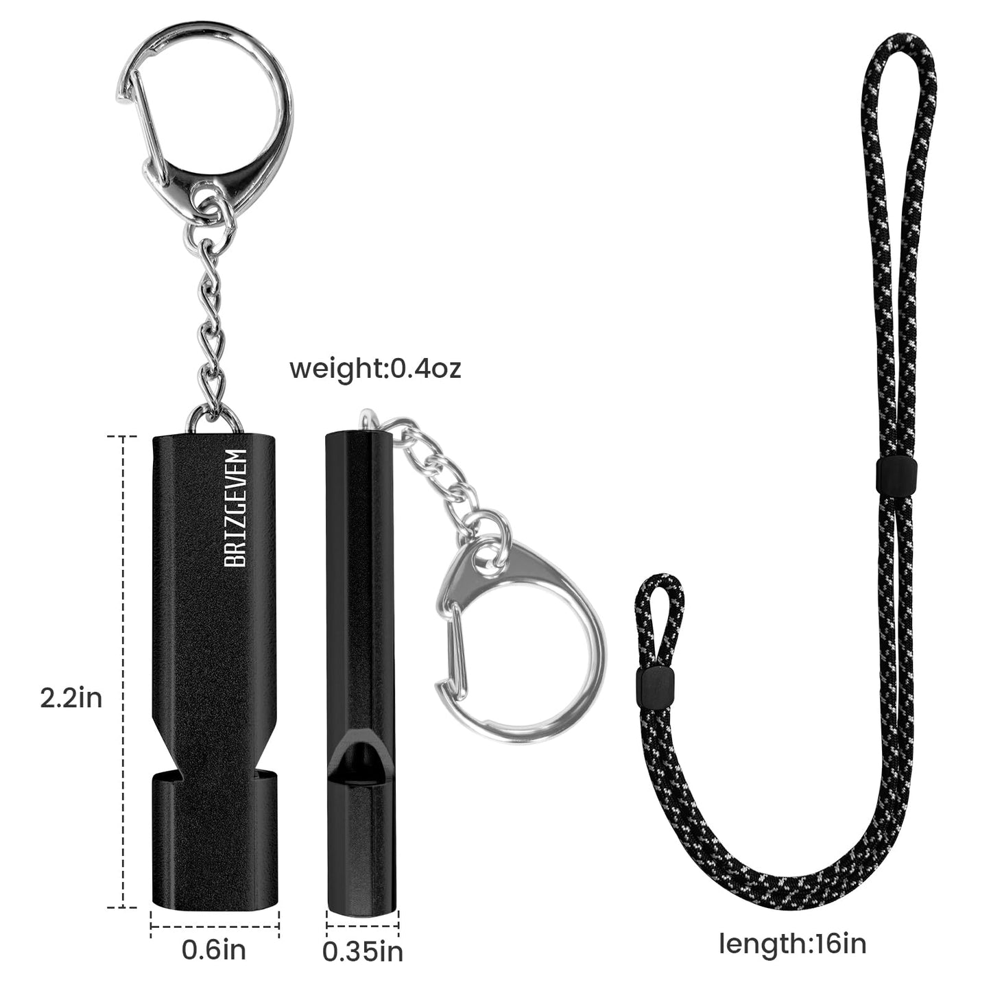 BRIZGEVEM 120dB Aluminum Emergency Survival Whistle with Lanyard & Keychain
