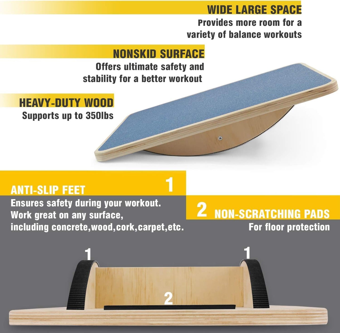 Yes4All Professional Rocker Balance Board, Wobble Board for Adults Anti-Slip| 17.5” Rocker Board, Standing Desk Core Strength Wooden Balance Board